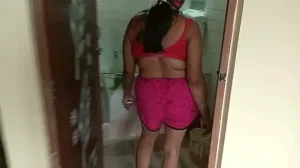 Black Indian lady sucking penis in bathroom and pissing